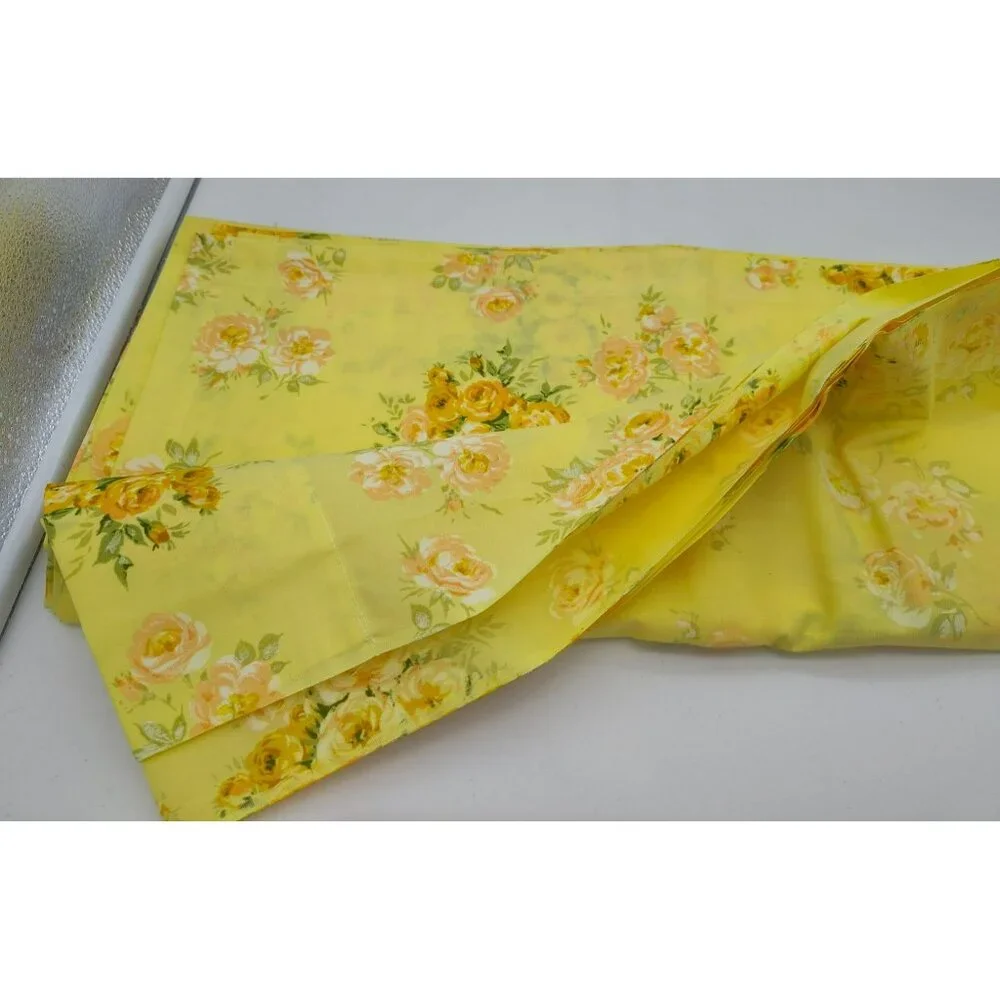 Vintage Springmaid Twin Flat Sheet, Yellow w Pink Regal Rose, Percale, USA Made